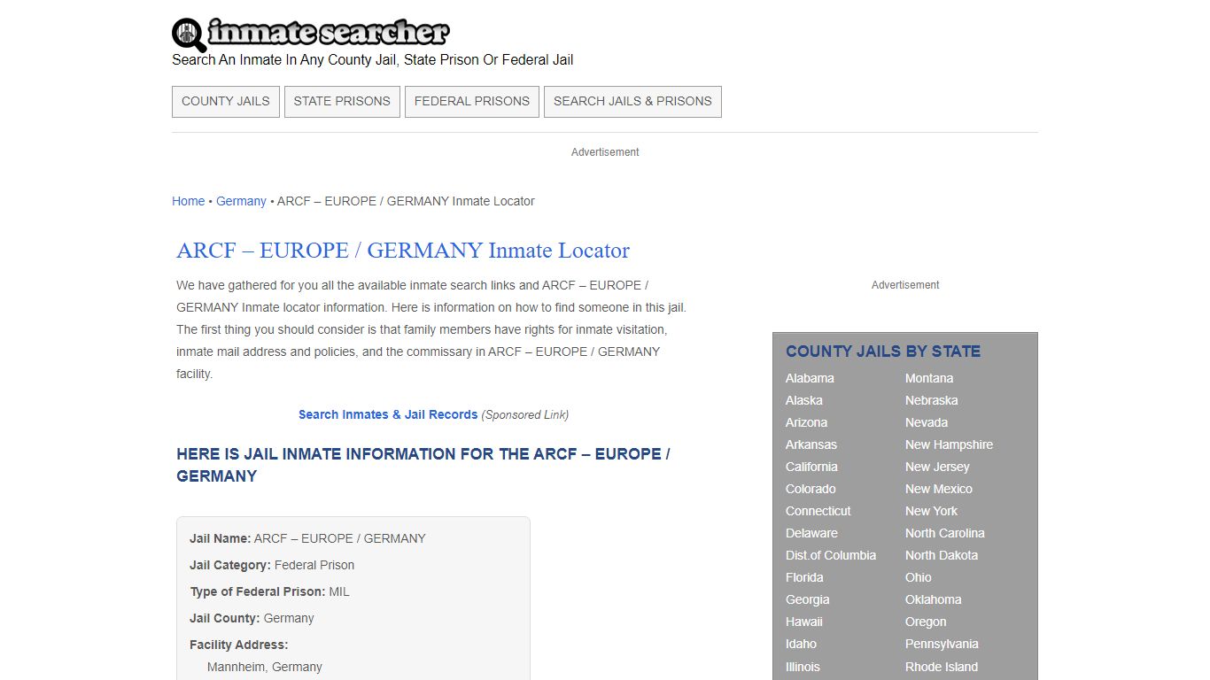 ARCF – EUROPE / GERMANY Inmate Locator - Inmate Searcher